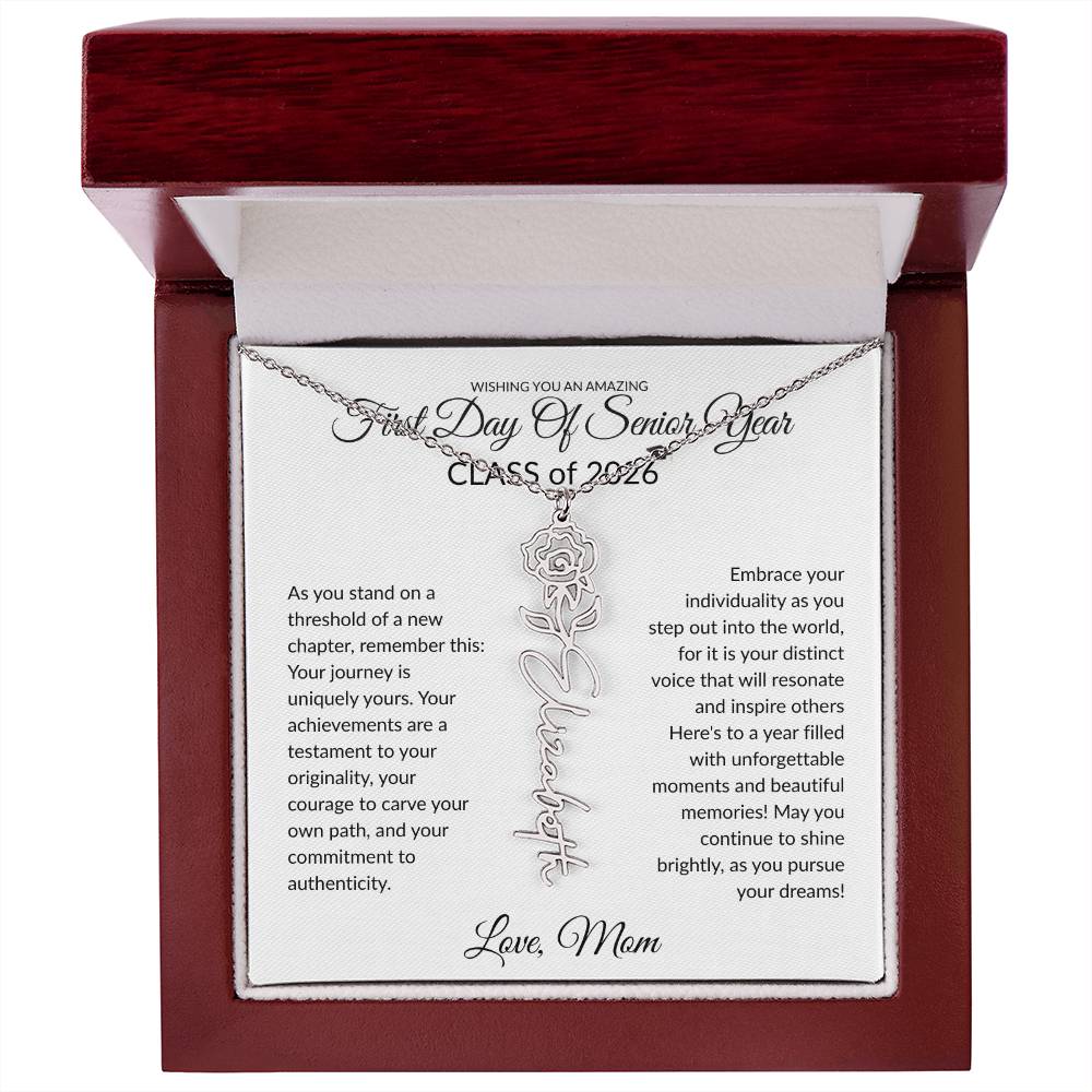 First Day of Senior Year Class of 2026 Flower Name necklace