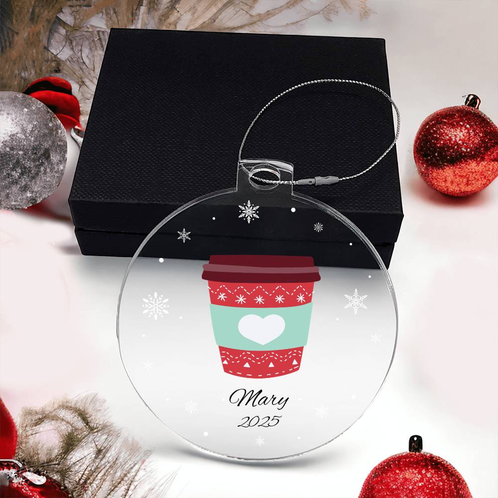 Coffee Cup Christmas Ornament Acrylic Ornament Plaque