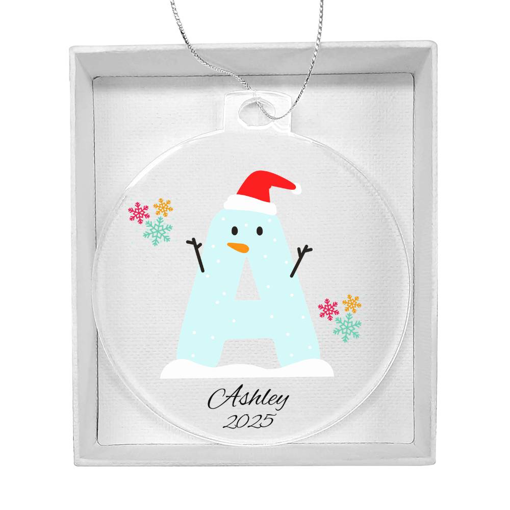 Snowman Initial and Name Ornament for Kids