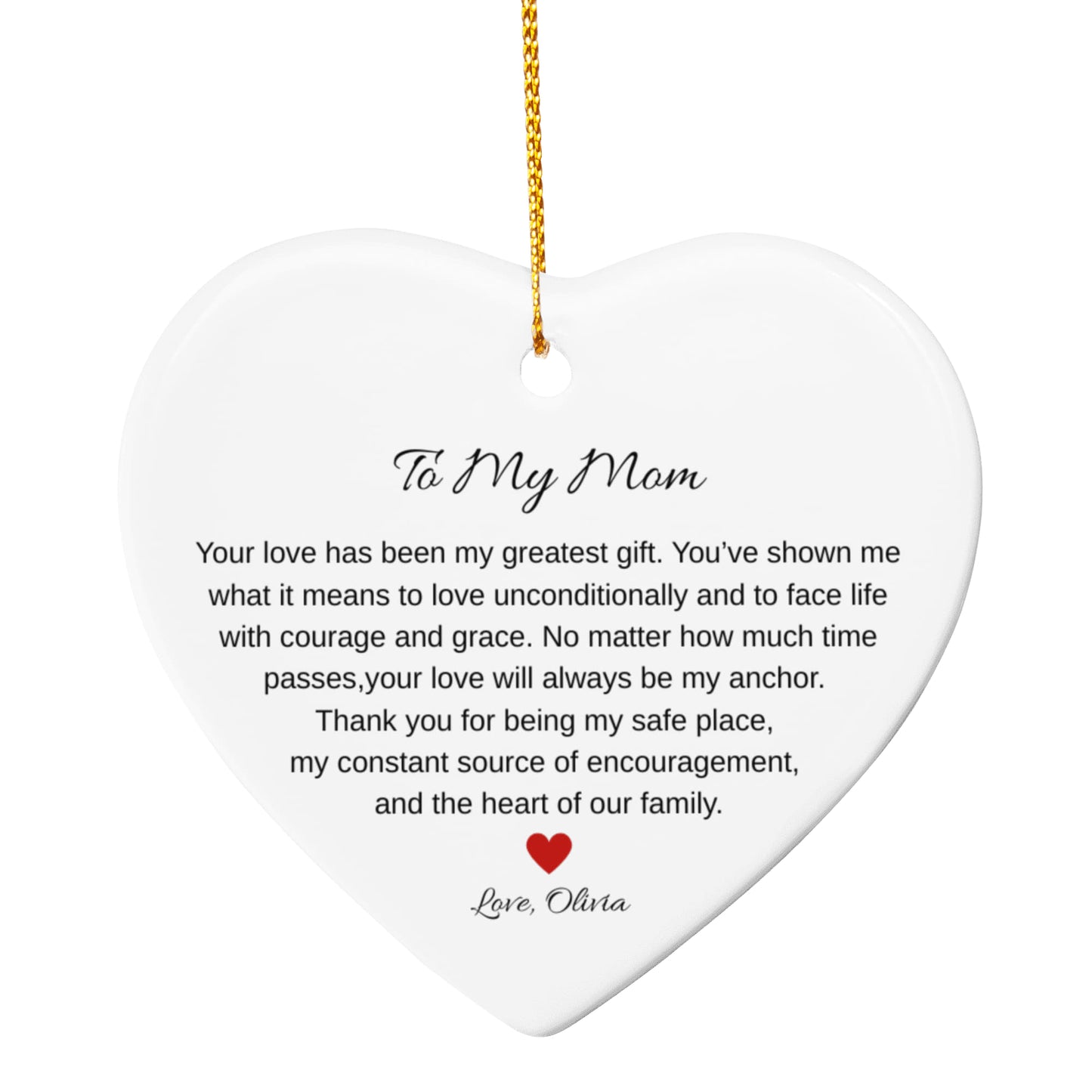 To My Mom Ceramic Heart Ornament