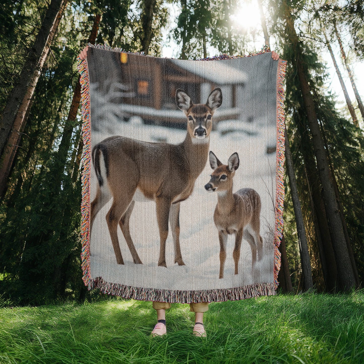 Deer and Fawn Woven Blanket