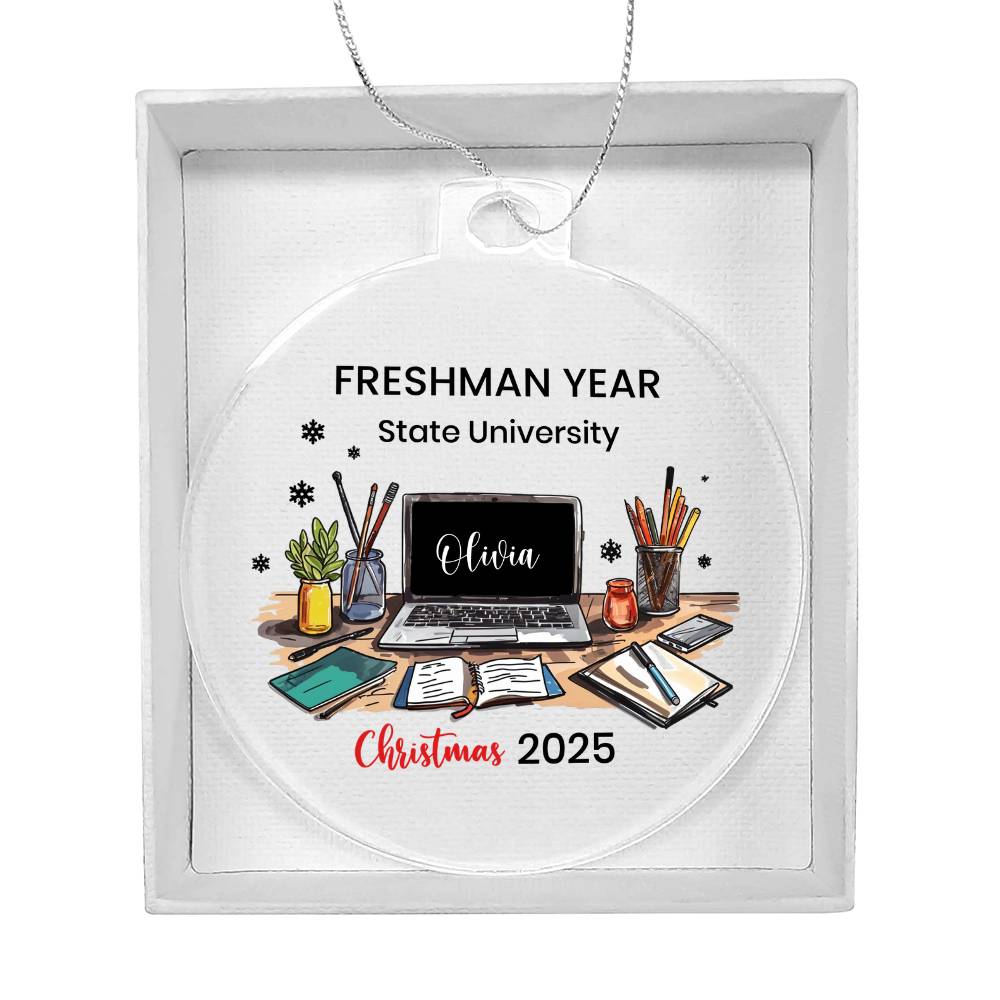 Personalized College Ornament, Freshman Year Christmas Decor, Custom College Gift, College Keepsake Ornament, Unique Student Gift, Acrylic Ornament