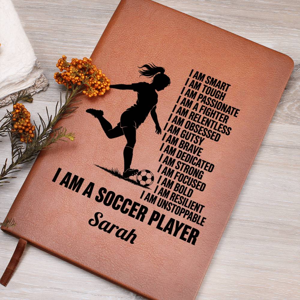 Personalized Soccer Player Affirmation Journal, Vegan Leather Cover, Empowering Gift, Custom Name, Motivation Notebook