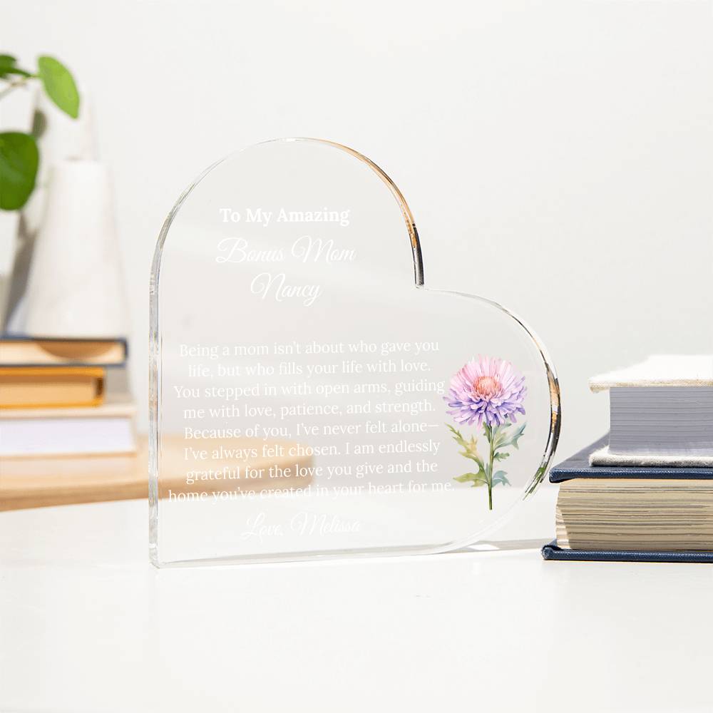Personalized Bonus Mom Heart Plaque