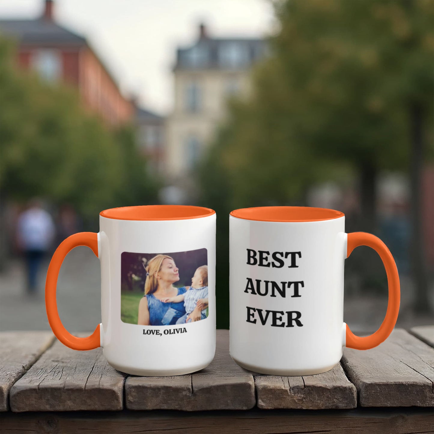 Best Aunt Ever Mug, Personalized Photo Mug, Custom Coffee Cup, Aunt Gift Idea, Color Accent Ceramic Mug, Two Tone Cup, 11oz 15oz