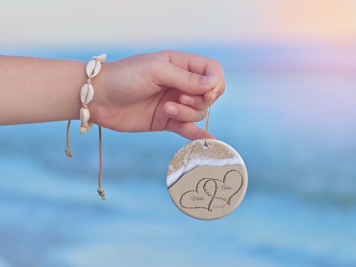 Names In The Sand Beach Anniversary Ornament