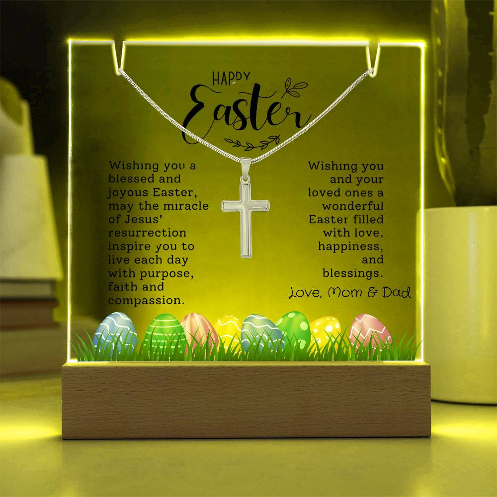 Personalized Easter Cross Necklace with Lighted Acrylic Sign