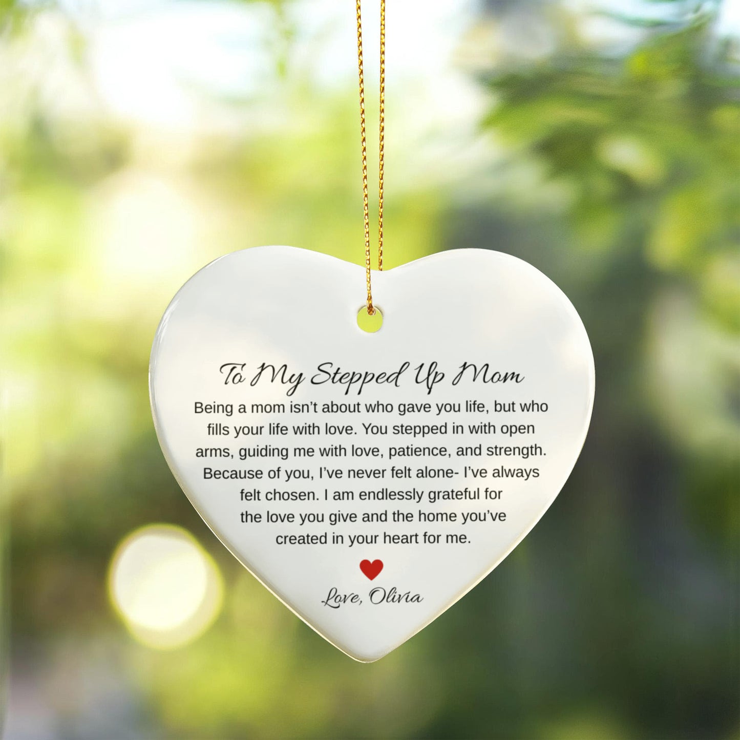 To My Stepped Up Mom Ceramic Heart Ornament