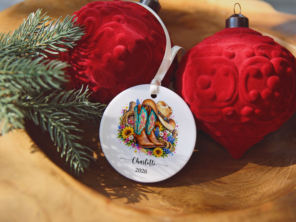 Western Cowgirl Line Dancing Christmas Ornament