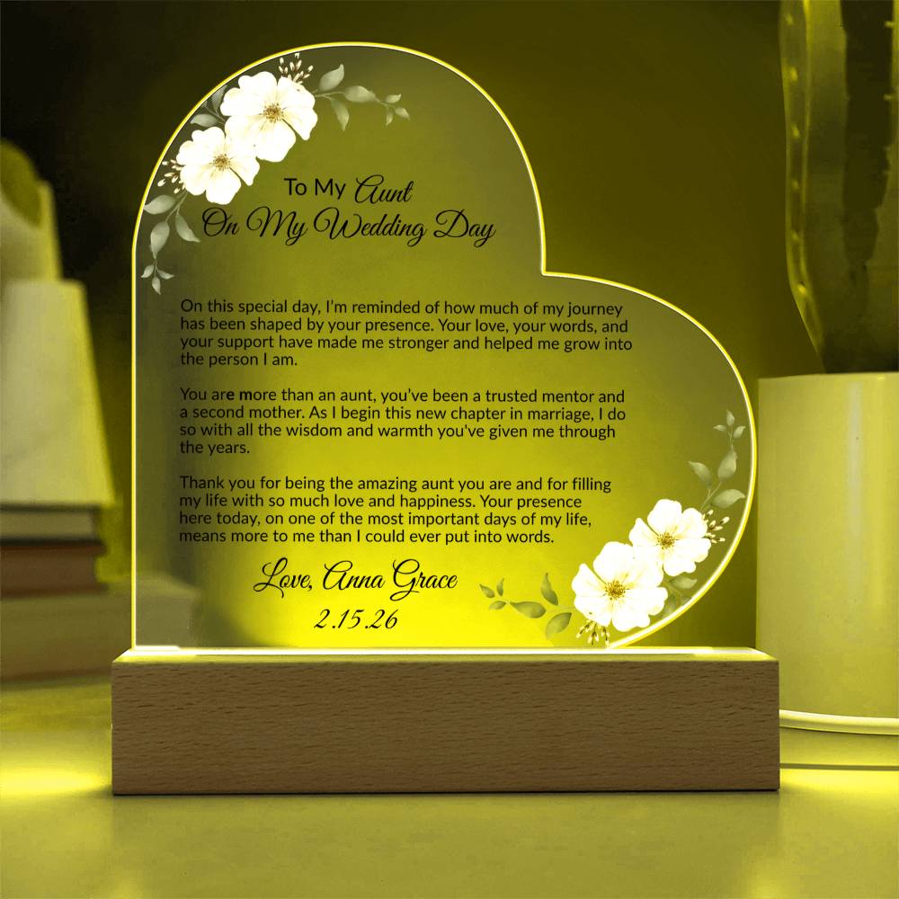 To My Aunt on My Wedding Day Acrylic Heart Plaque
