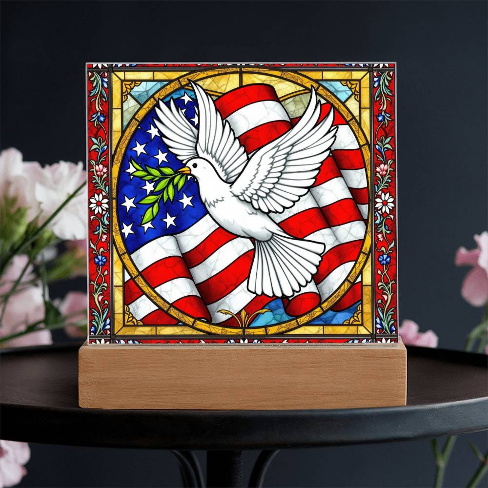 Dove Memorial Flag Lighted Plaque