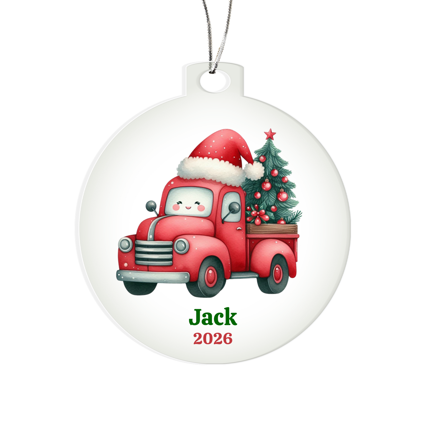 Kids Custom Name Red Truck Ornament