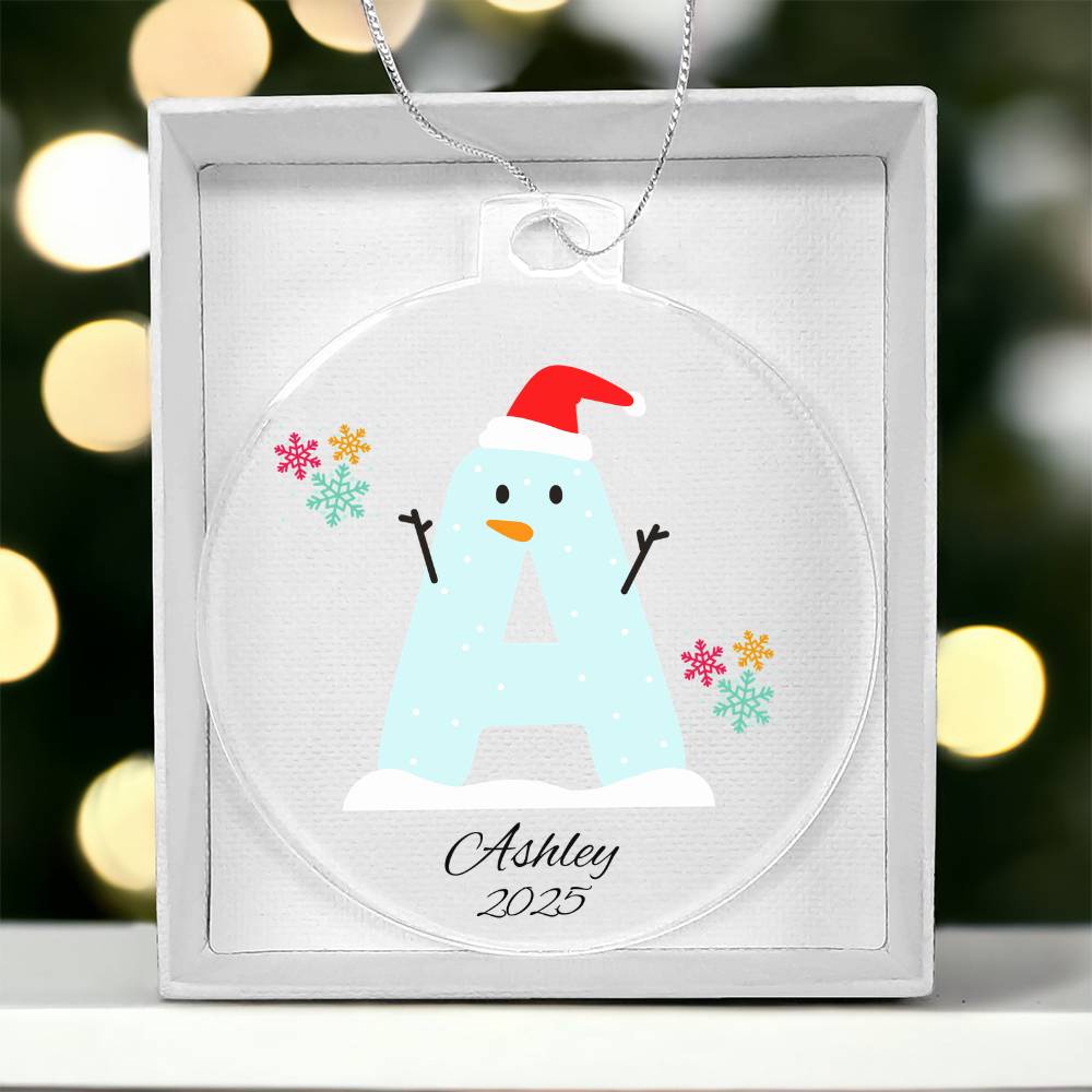 Snowman Initial and Name Ornament for Kids