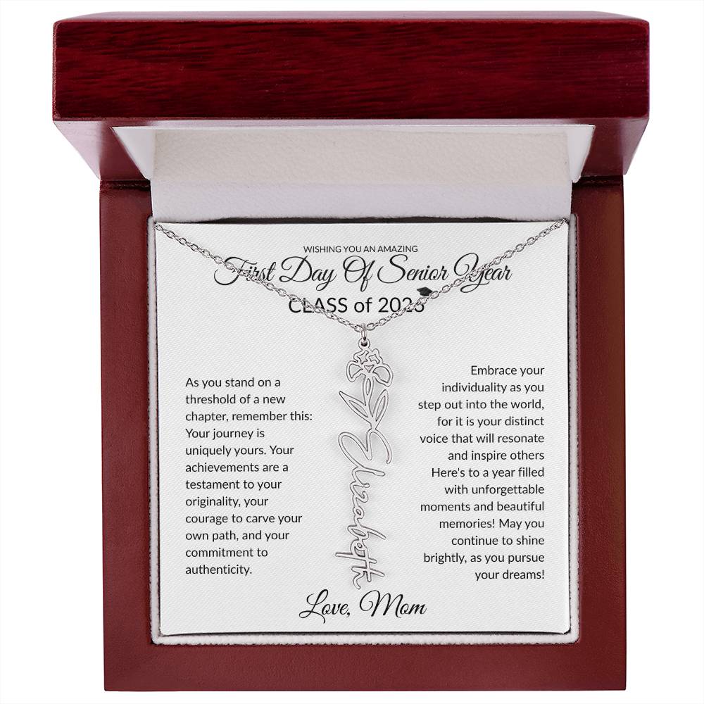 First Day of Senior Year Class of 2026 Flower Name necklace
