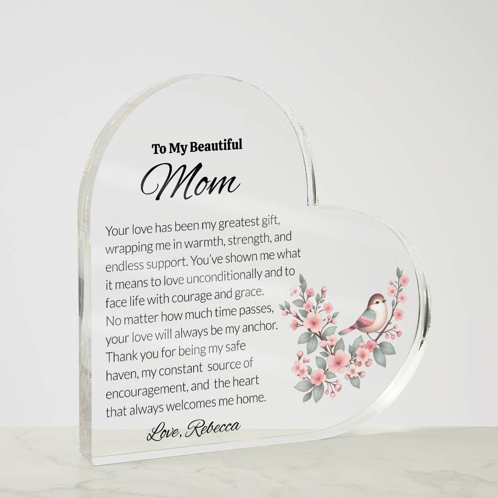 Mom Acrylic Heart Plaque
