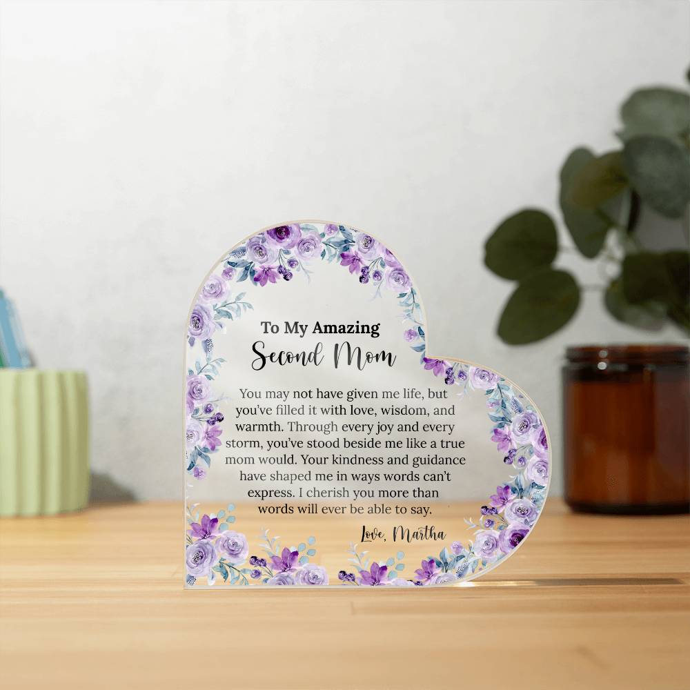 Personalized Second Mom Heart Plaque