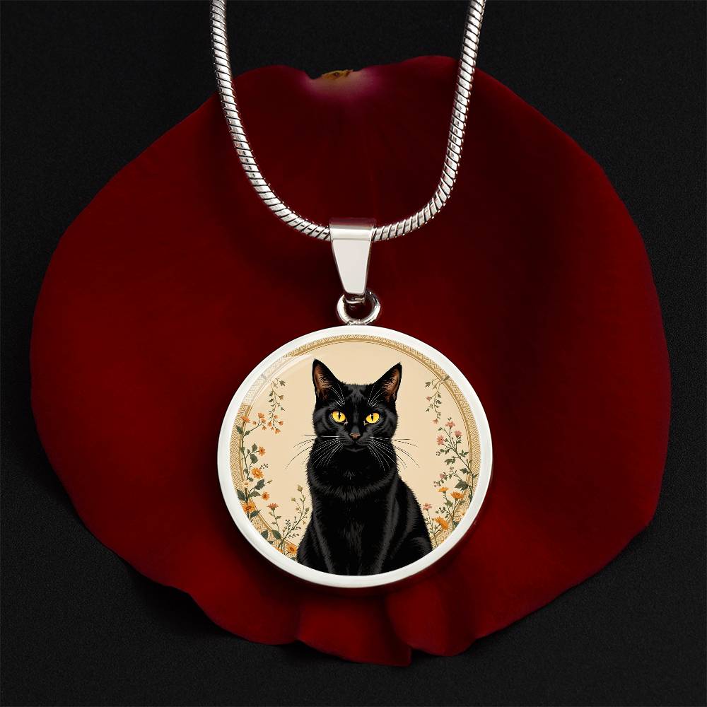Personalized Black Cat Pendant Necklace