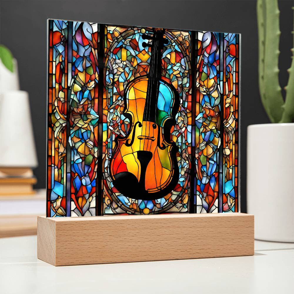LED Musician Gift Faux Stained Glass Violin Perfect Birthday Present for Music Lovers