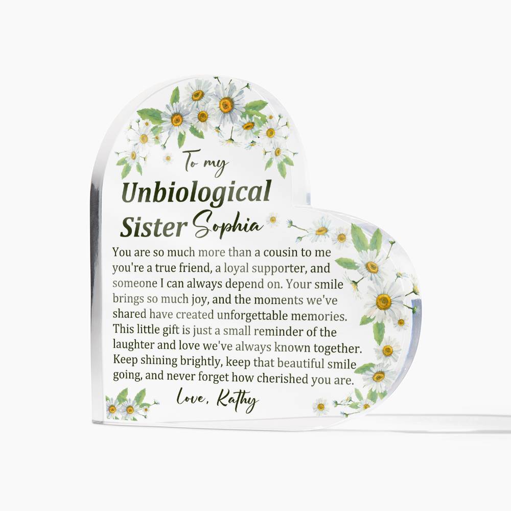 Unbiological Sister Acrylic Heart Plaque