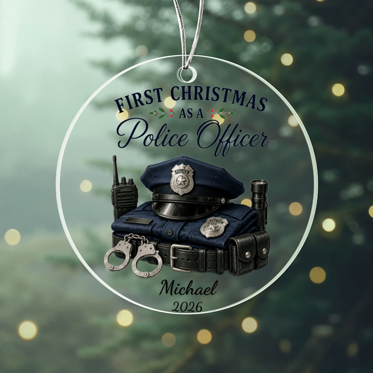1st Christmas Police Ornament, Police Officer Gift, Personalized Acrylic Ornament, Law Enforcement Keepsake, Holiday Tree Decoration