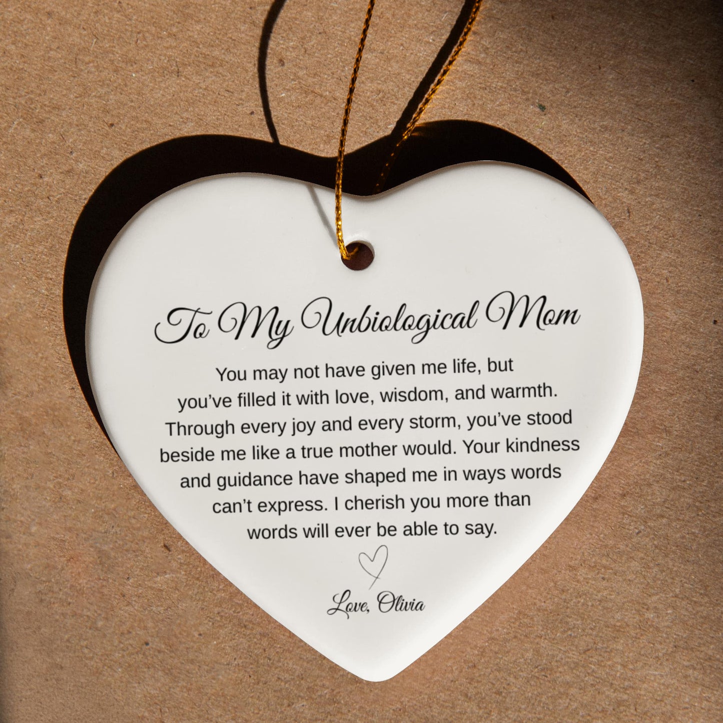 To My Unbiological Mom Ceramic Heart Ornament