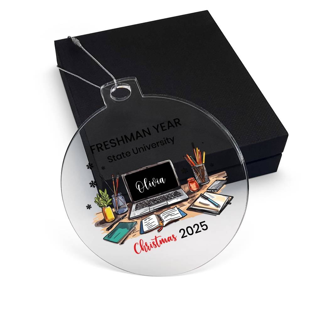 Personalized College Ornament, Freshman Year Christmas Decor, Custom College Gift, College Keepsake Ornament, Unique Student Gift, Acrylic Ornament