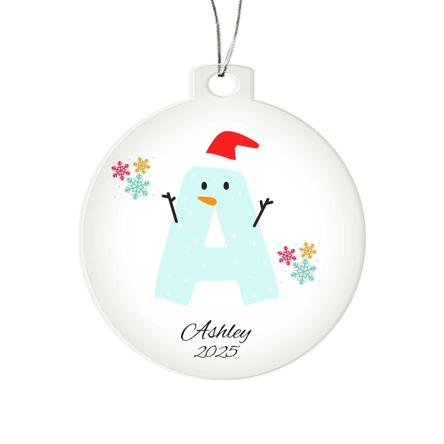 Snowman Initial and Name Ornament for Kids