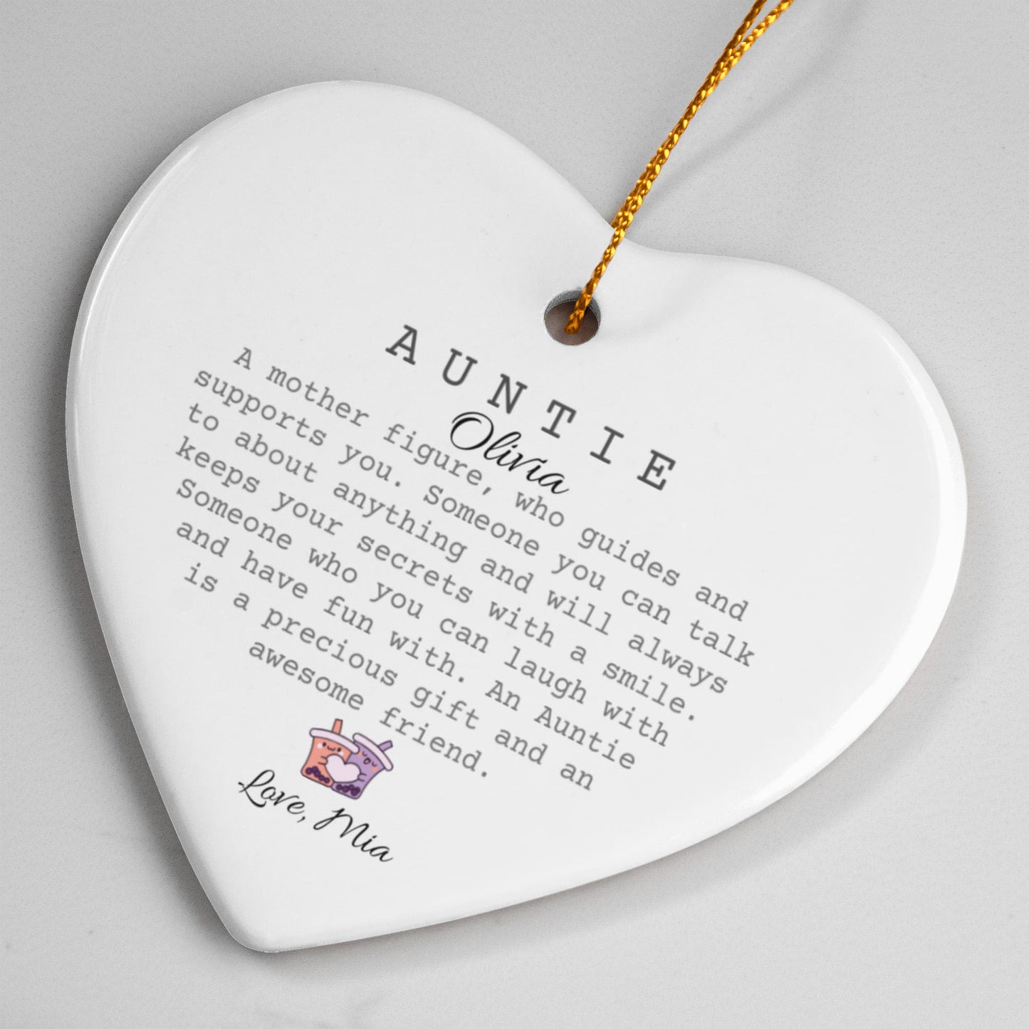 Auntie Ceramic Heart Ornament
