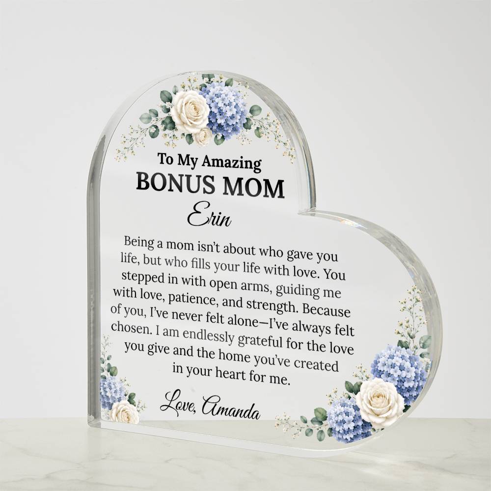 Personalized Bonus Mom Heart Plaque