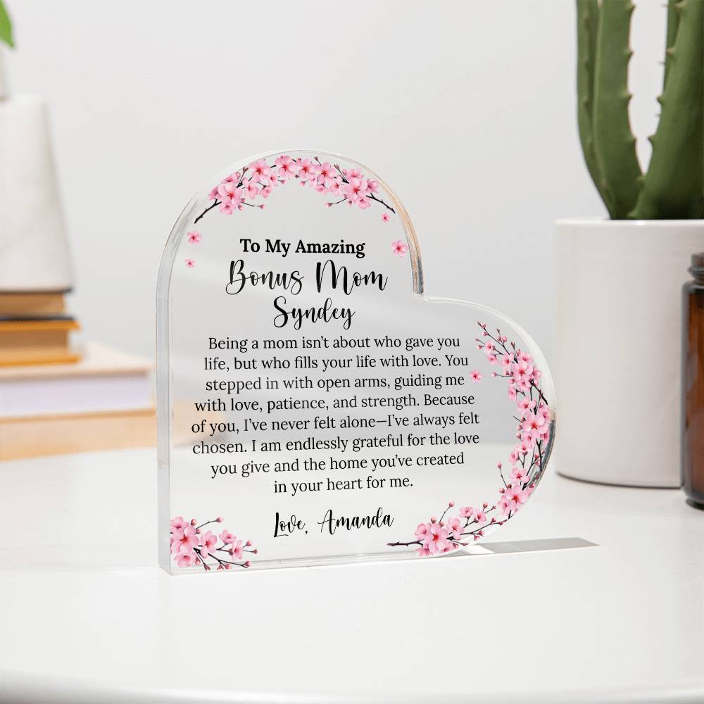 Personalized Bonus Mom Heart Plaque