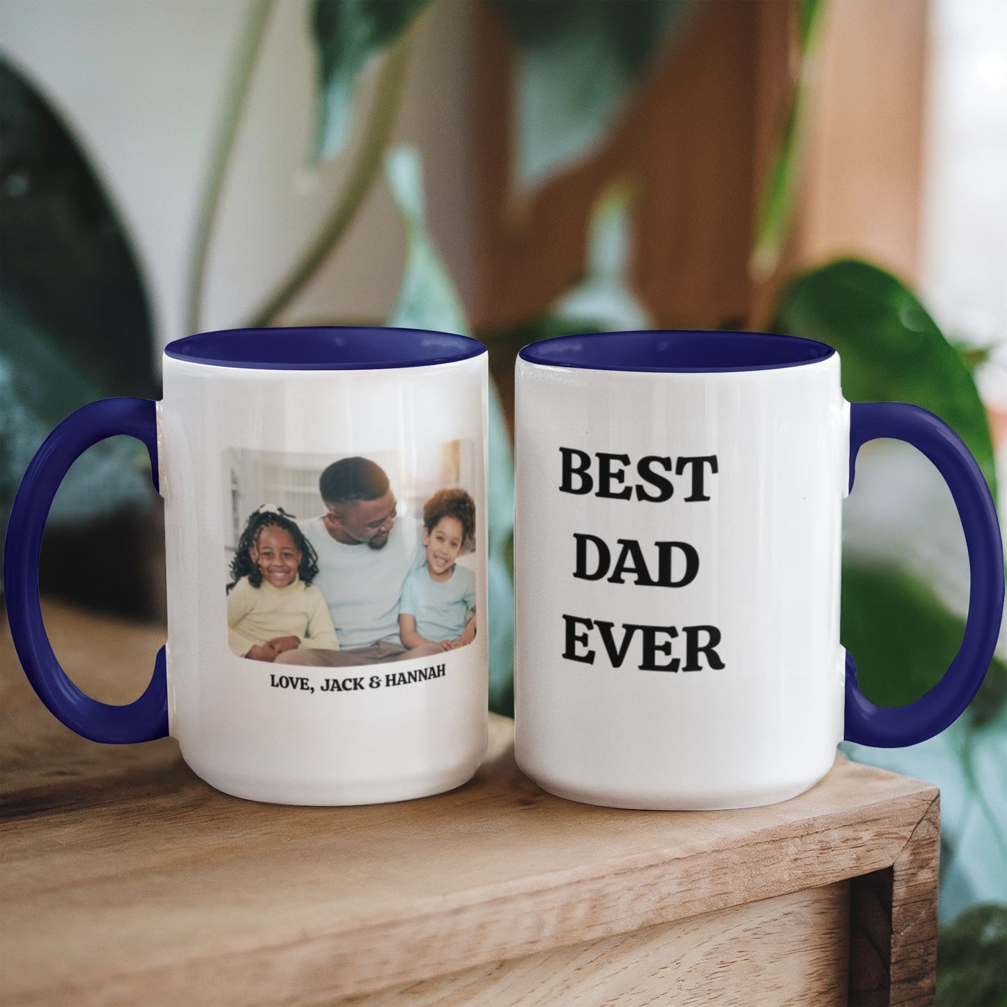 Personalized Dad Photo Mug, Best Dad Ever Coffee Cup, Father's Day Gift, Custom Photo Mug for Dad, Two-Tone Ceramic Mug