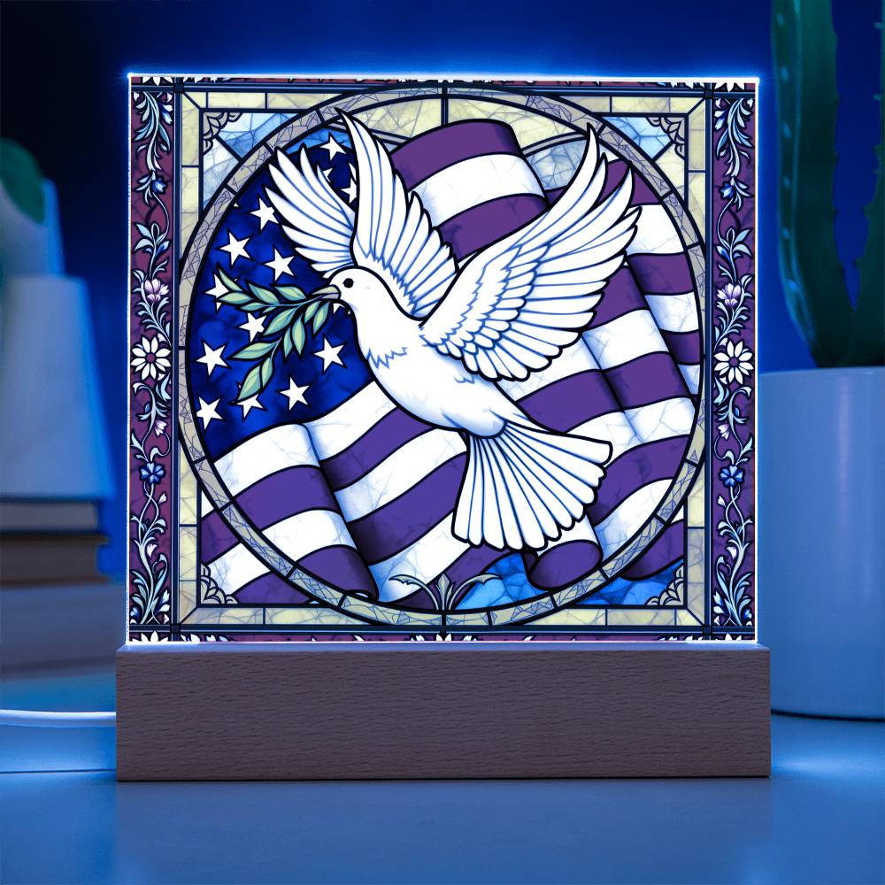 Dove Memorial Flag Lighted Plaque