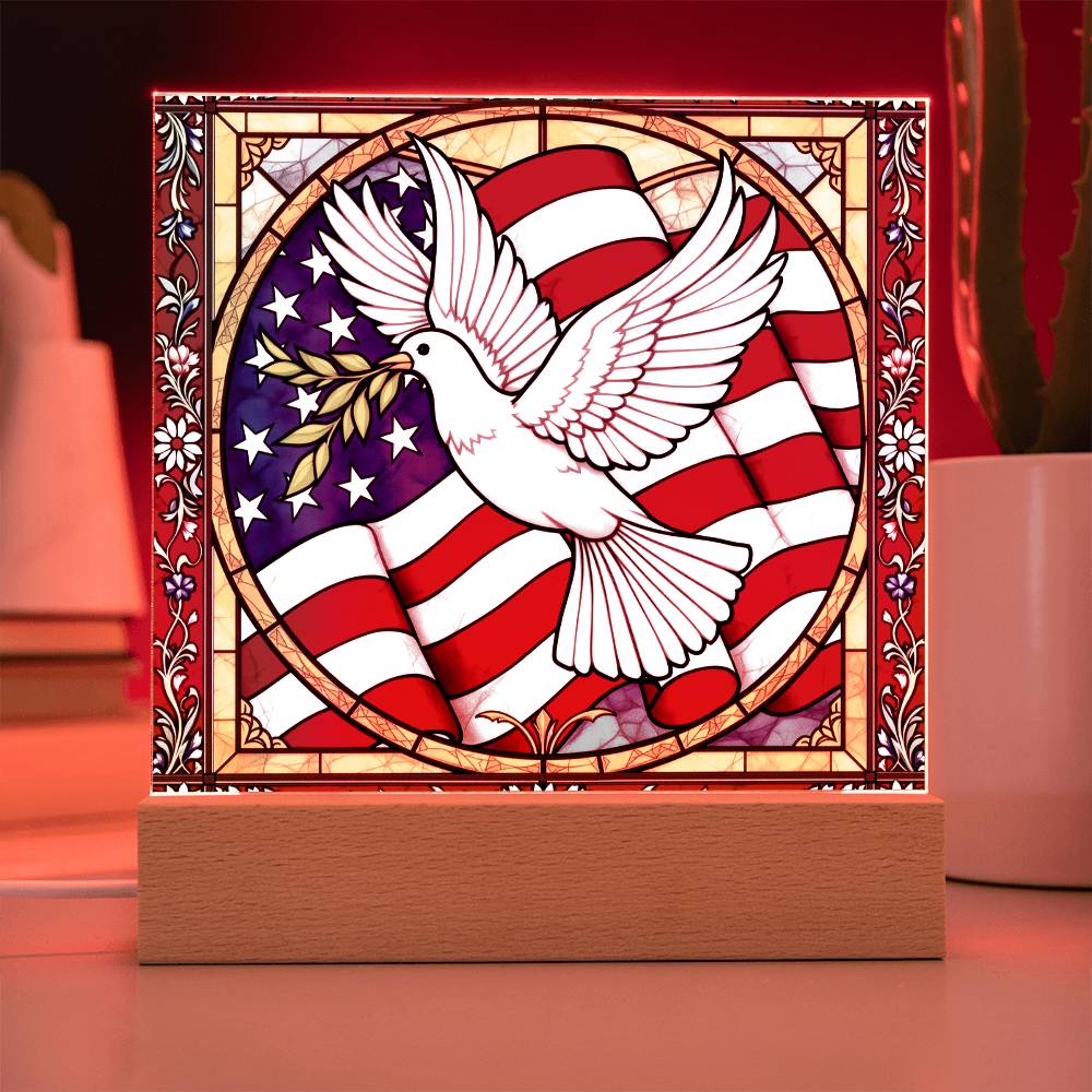 Dove Memorial Flag Lighted Plaque
