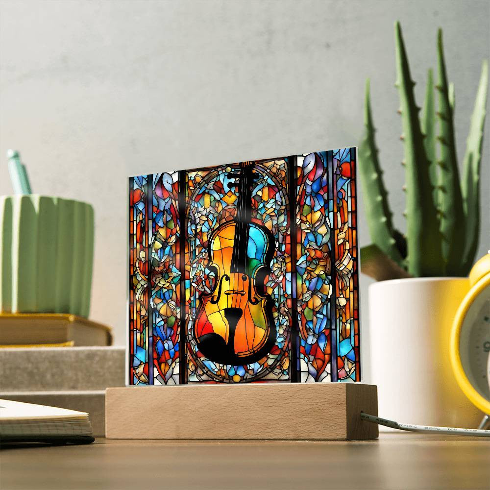 LED Musician Gift Faux Stained Glass Violin Perfect Birthday Present for Music Lovers