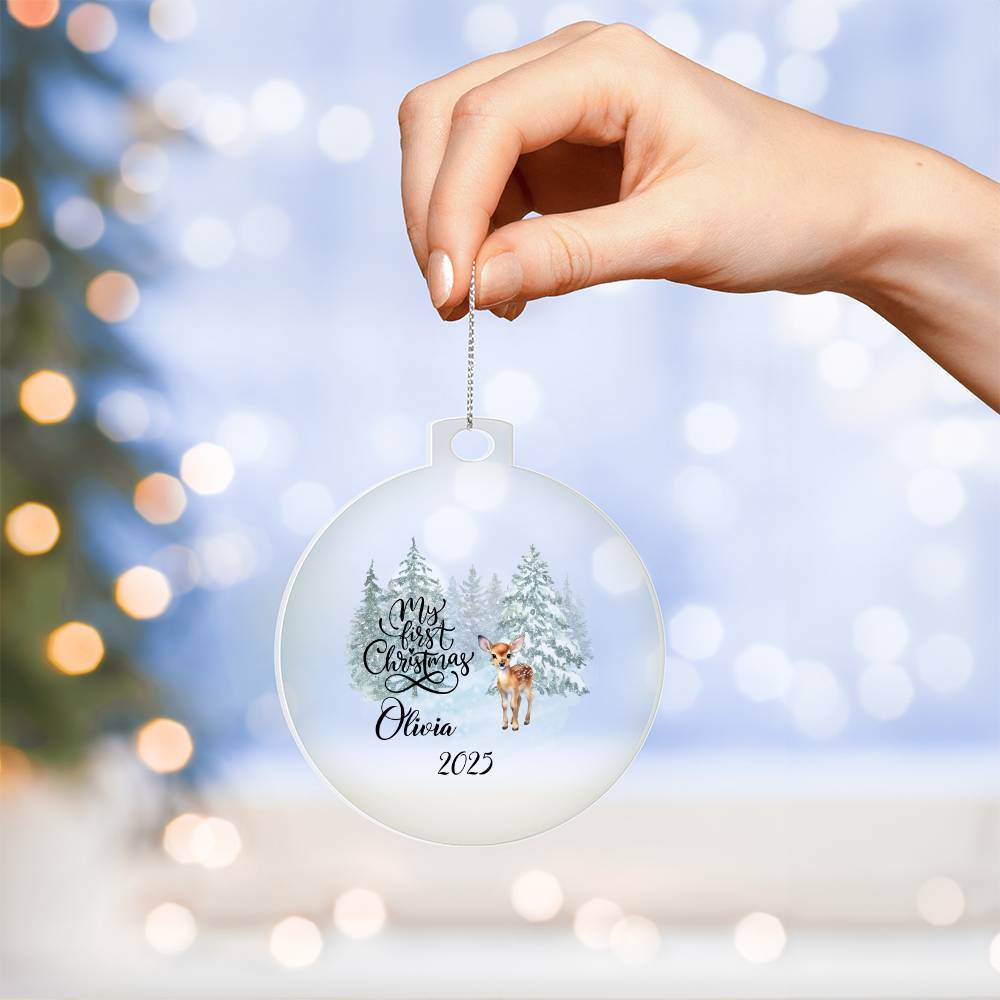Baby's 1st Christmas Woodland Deer Acrylic Ornament