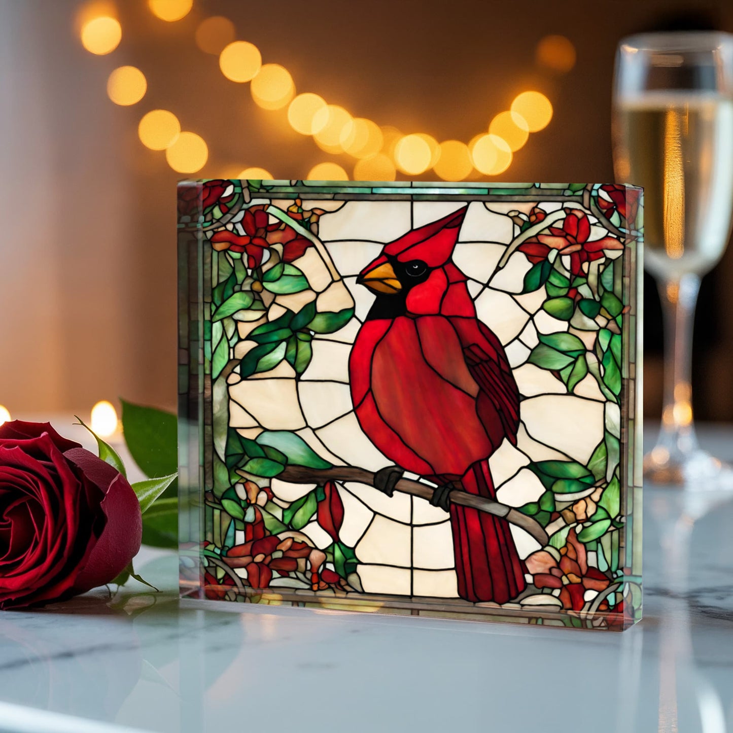 Cardinal Bird Printed Acrylic Block Home Desk Decor