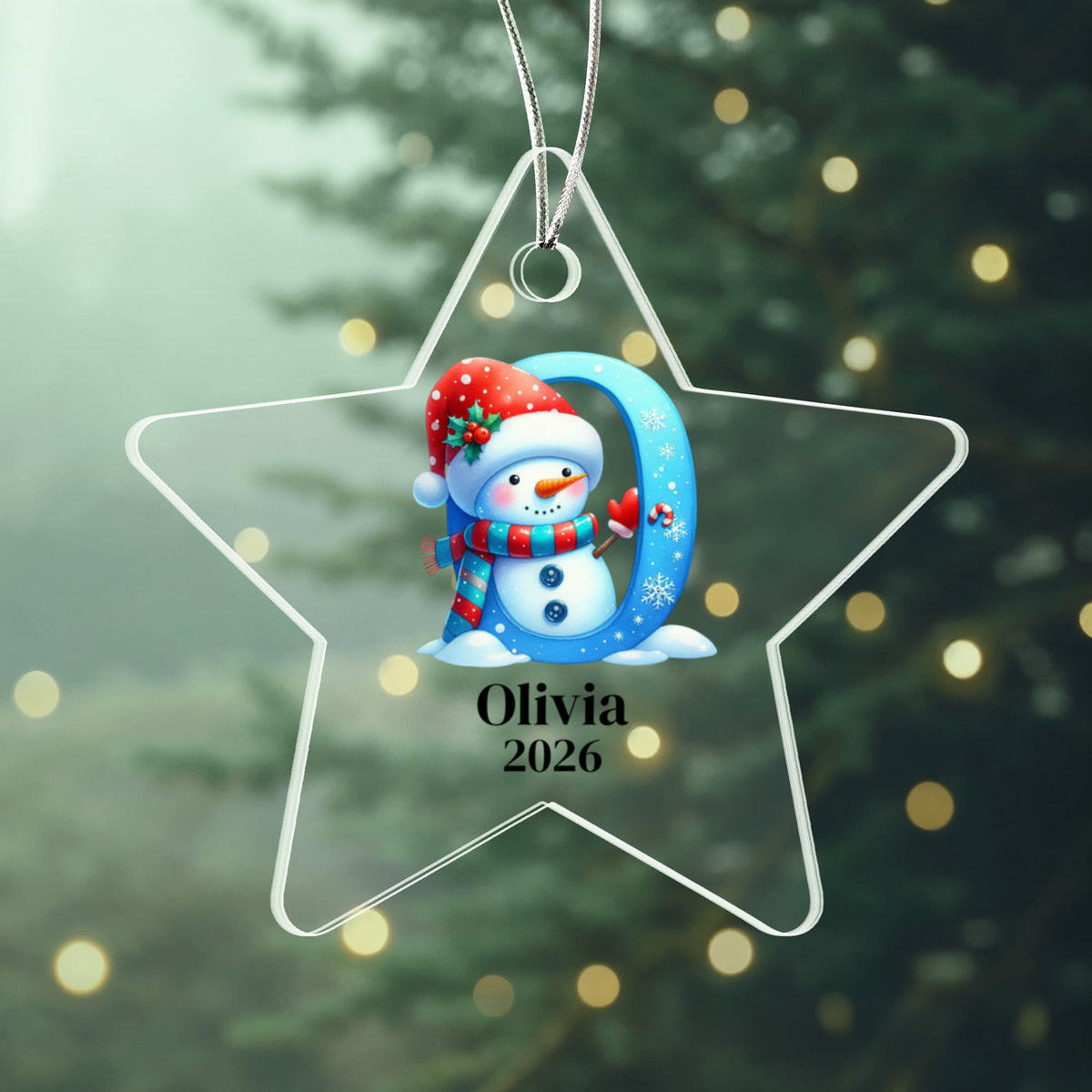 Snowman Initial Star Ornament