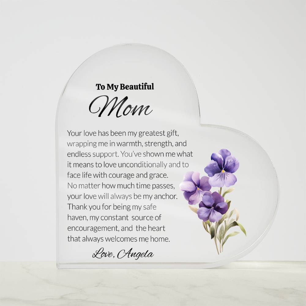 Mom Acrylic Heart Plaque with Personalized Birthflower