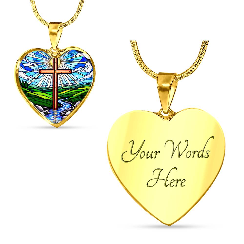 Cross Faux Stain Glass Pendant Necklace