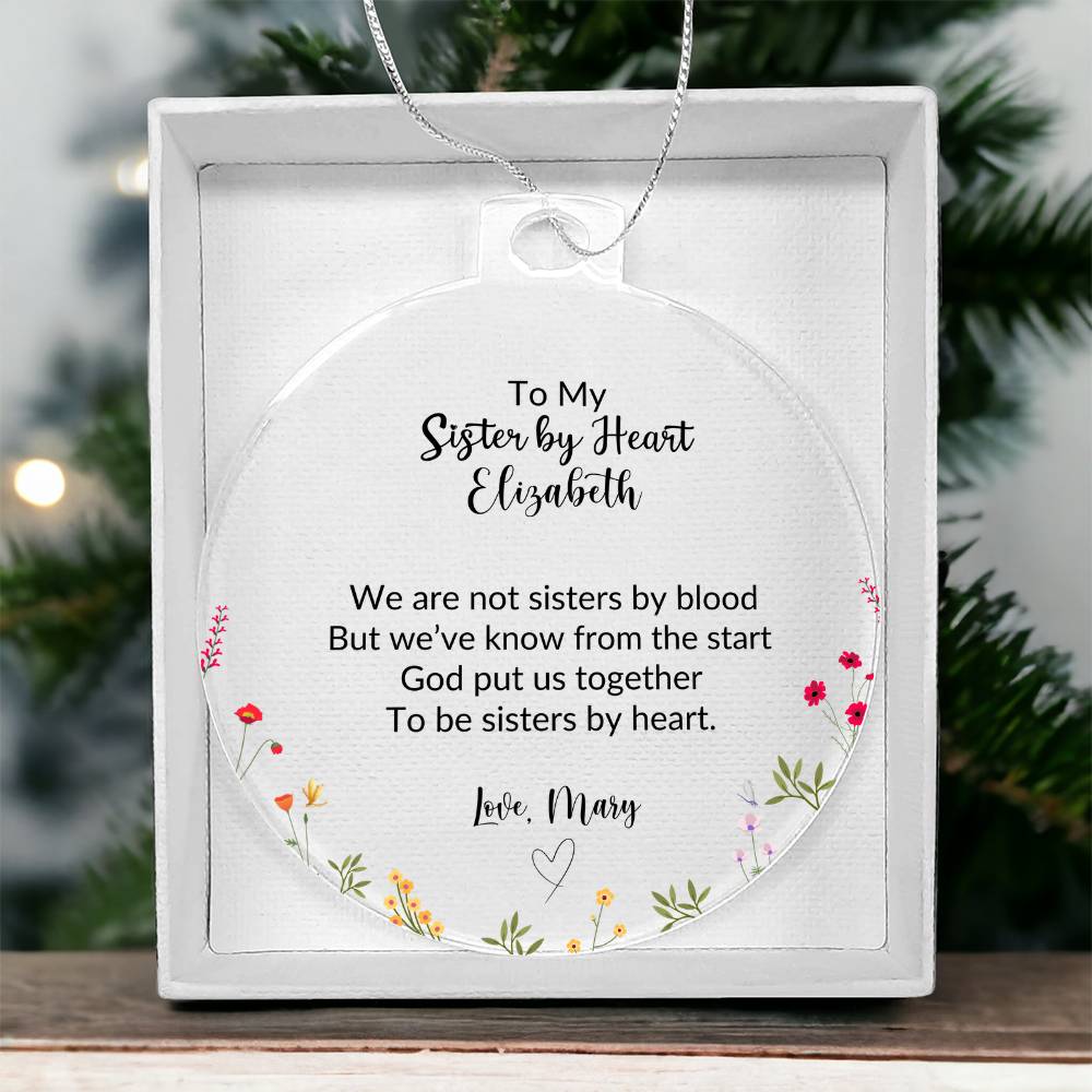Sisters By Heart Acrylic Christmas Ornament