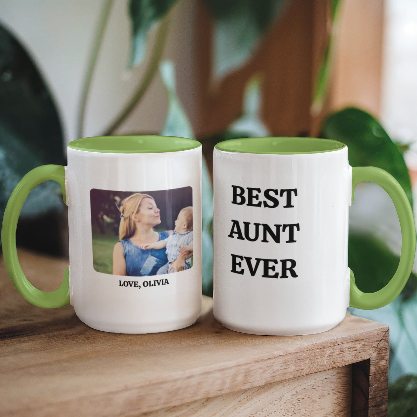 Best Aunt Ever Mug, Personalized Photo Mug, Custom Coffee Cup, Aunt Gift Idea, Color Accent Ceramic Mug, Two Tone Cup, 11oz 15oz