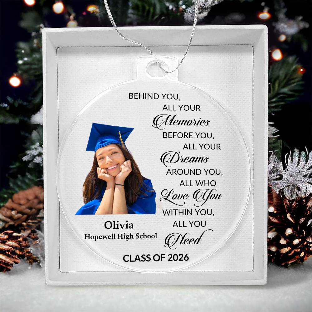 Graduation Photo Ornament 2025 2026, Personalized Graduation Keepsake, Class of 2025 2026 Gift, High School Grad Gift