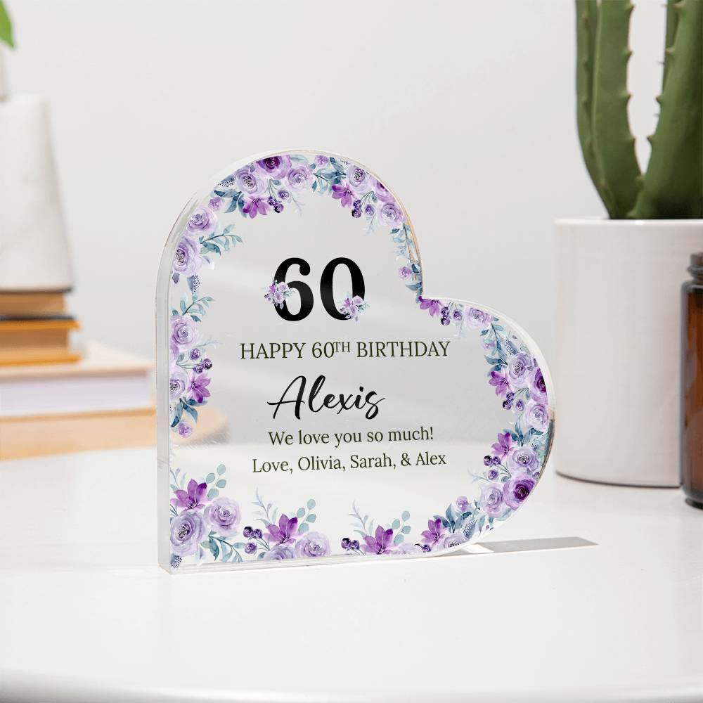 60th Birthday Acrylic Heart Plaque