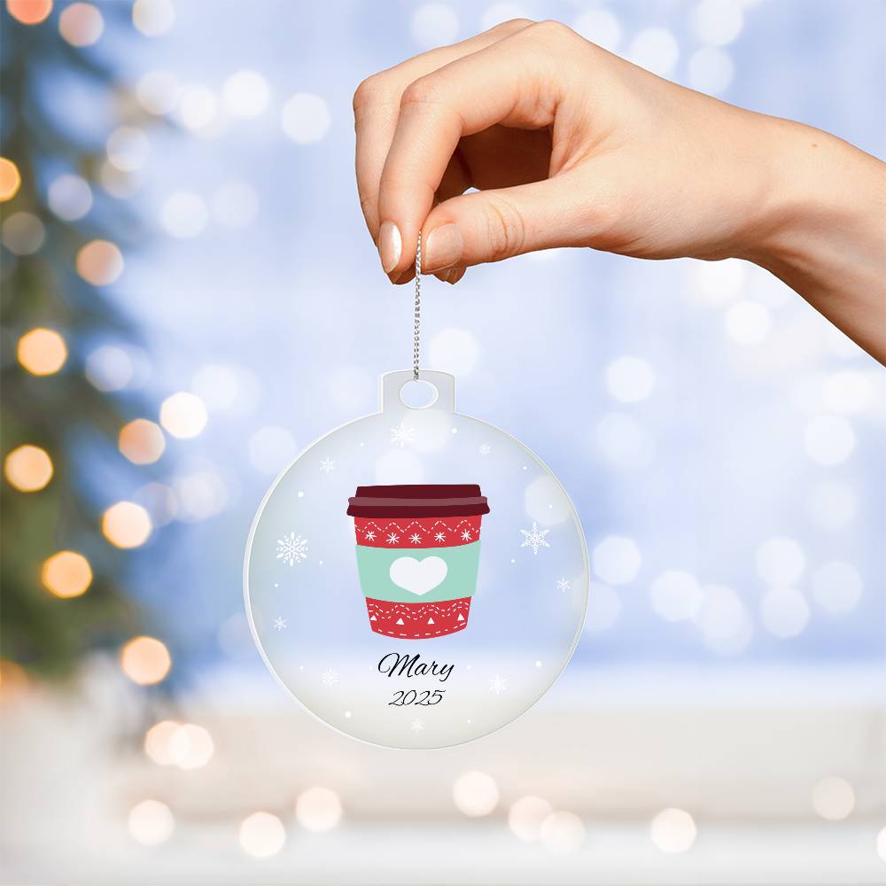 Coffee Cup Christmas Ornament Acrylic Ornament Plaque