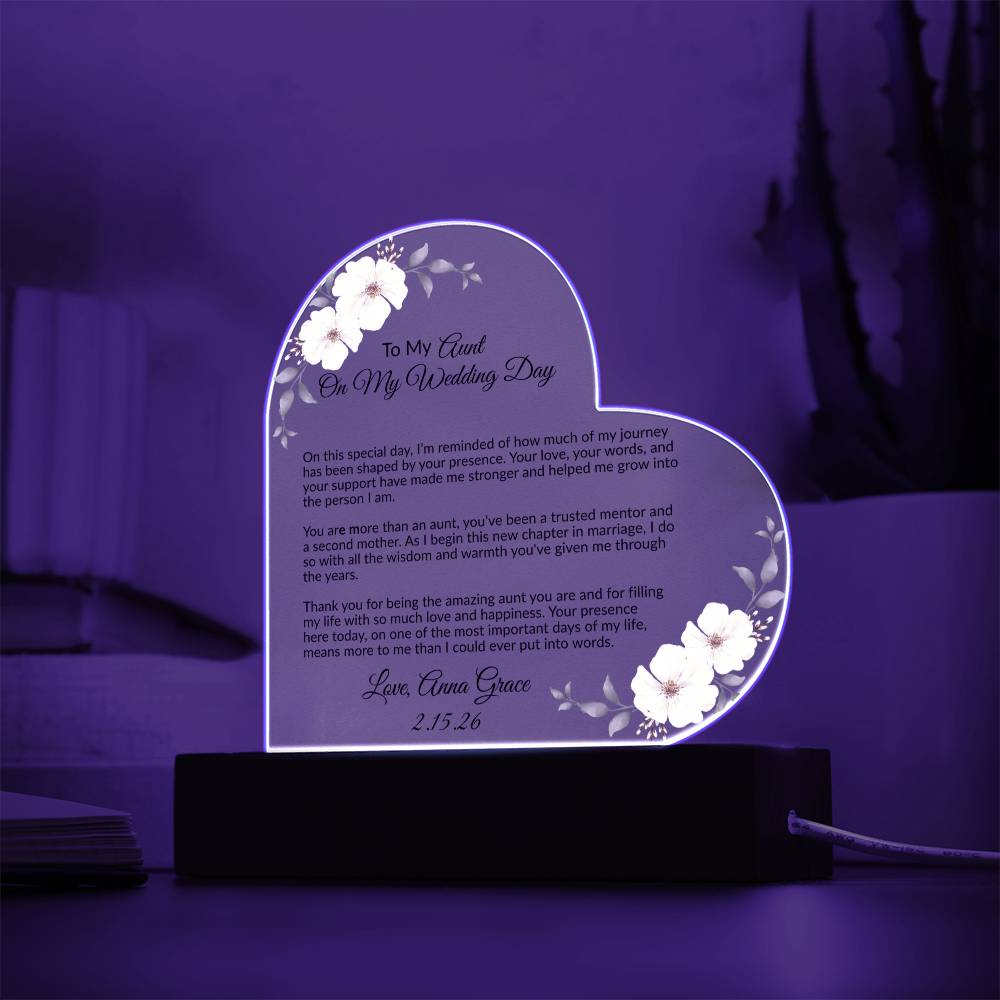 To My Aunt on My Wedding Day Acrylic Heart Plaque