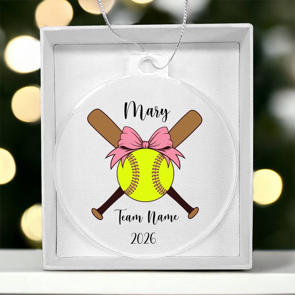 Personalized Softball Christmas Ornament