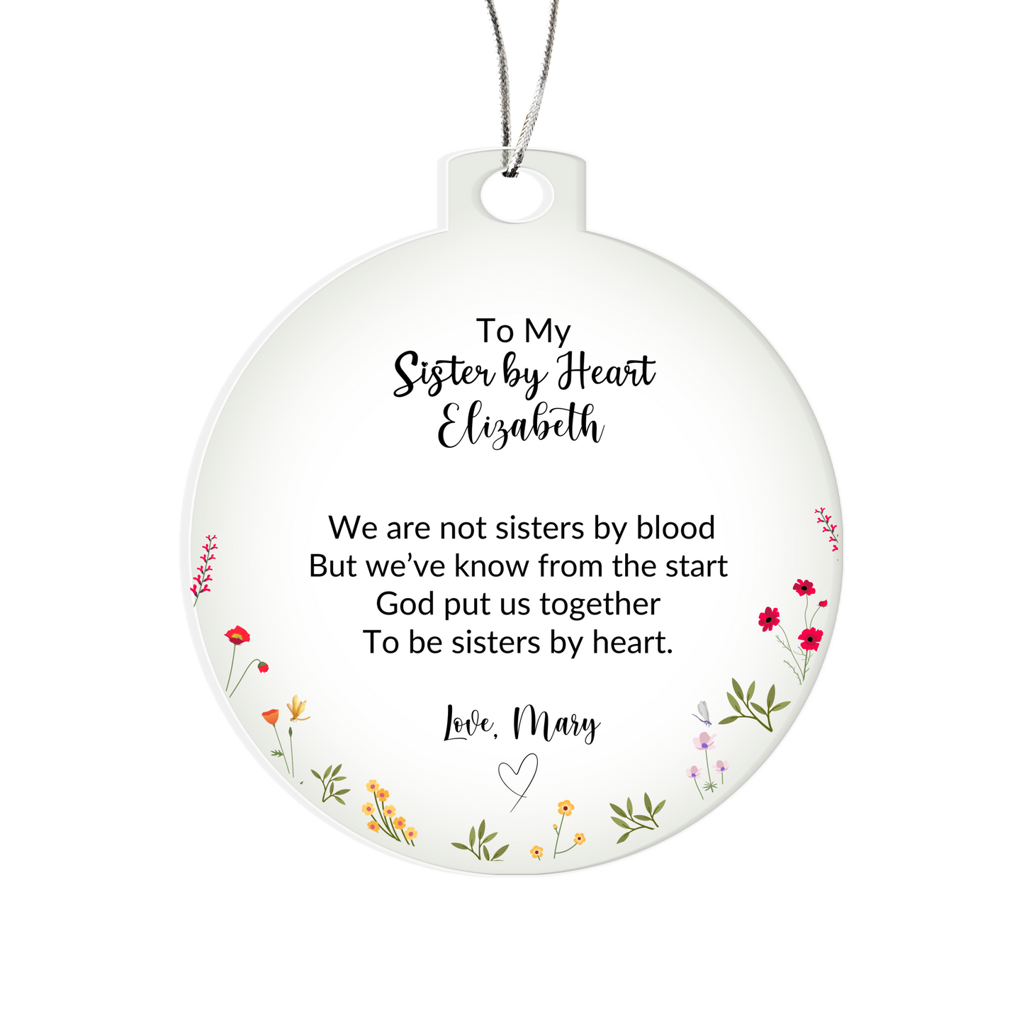 Sisters By Heart Acrylic Christmas Ornament