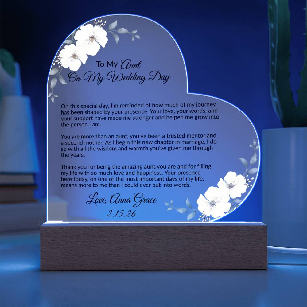 To My Aunt on My Wedding Day Acrylic Heart Plaque