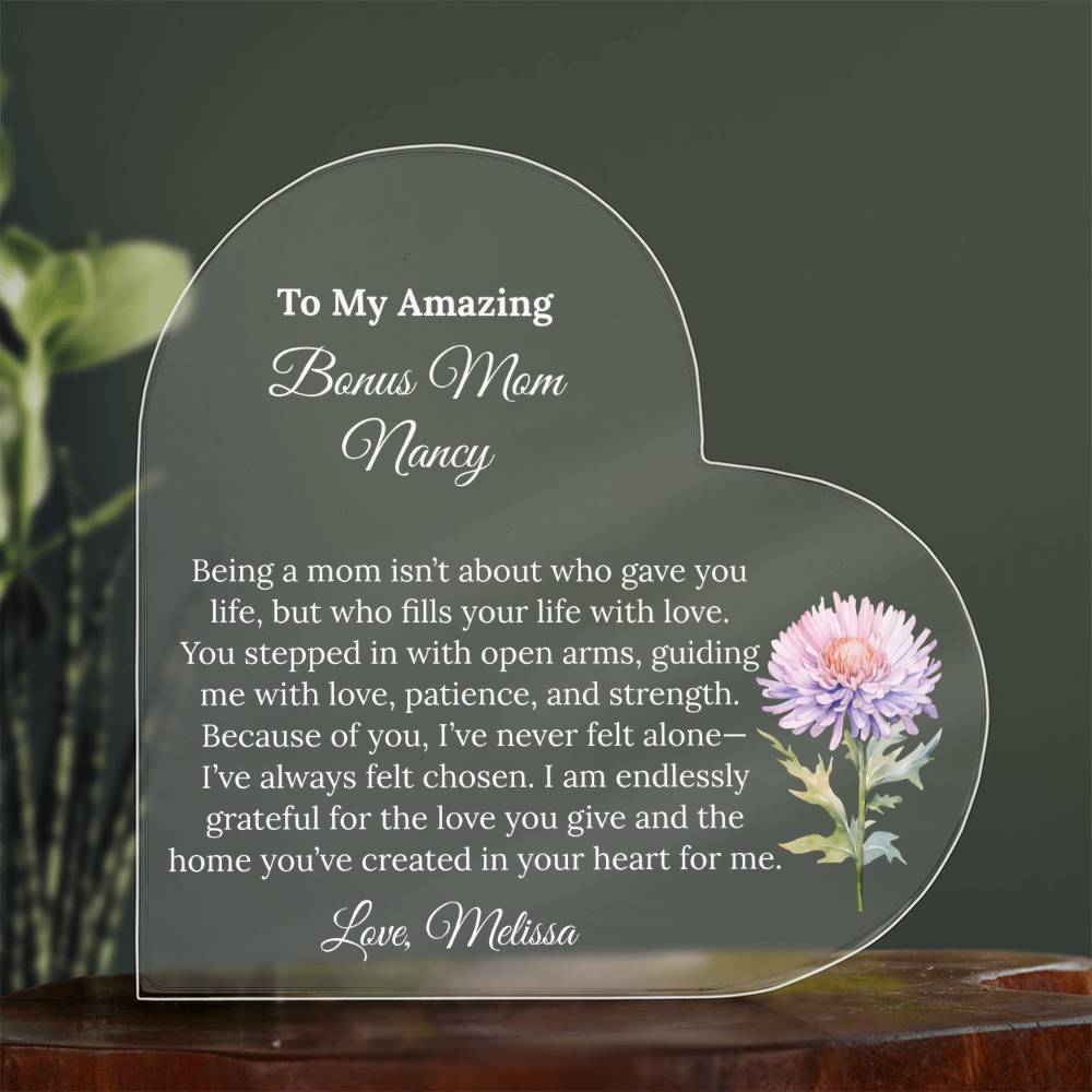 Personalized Bonus Mom Heart Plaque