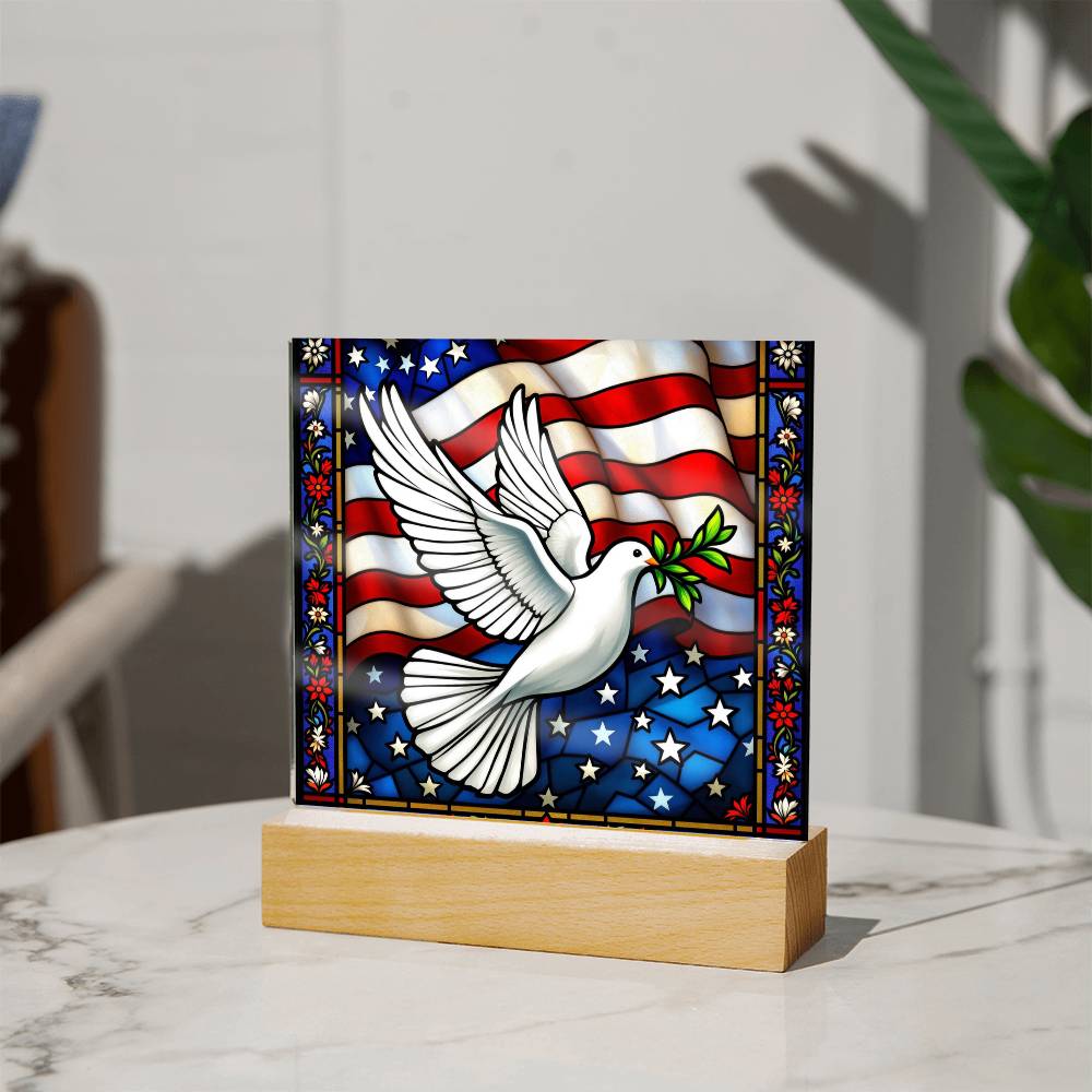 Peace Dove Memorial Flag Lighted Plaque